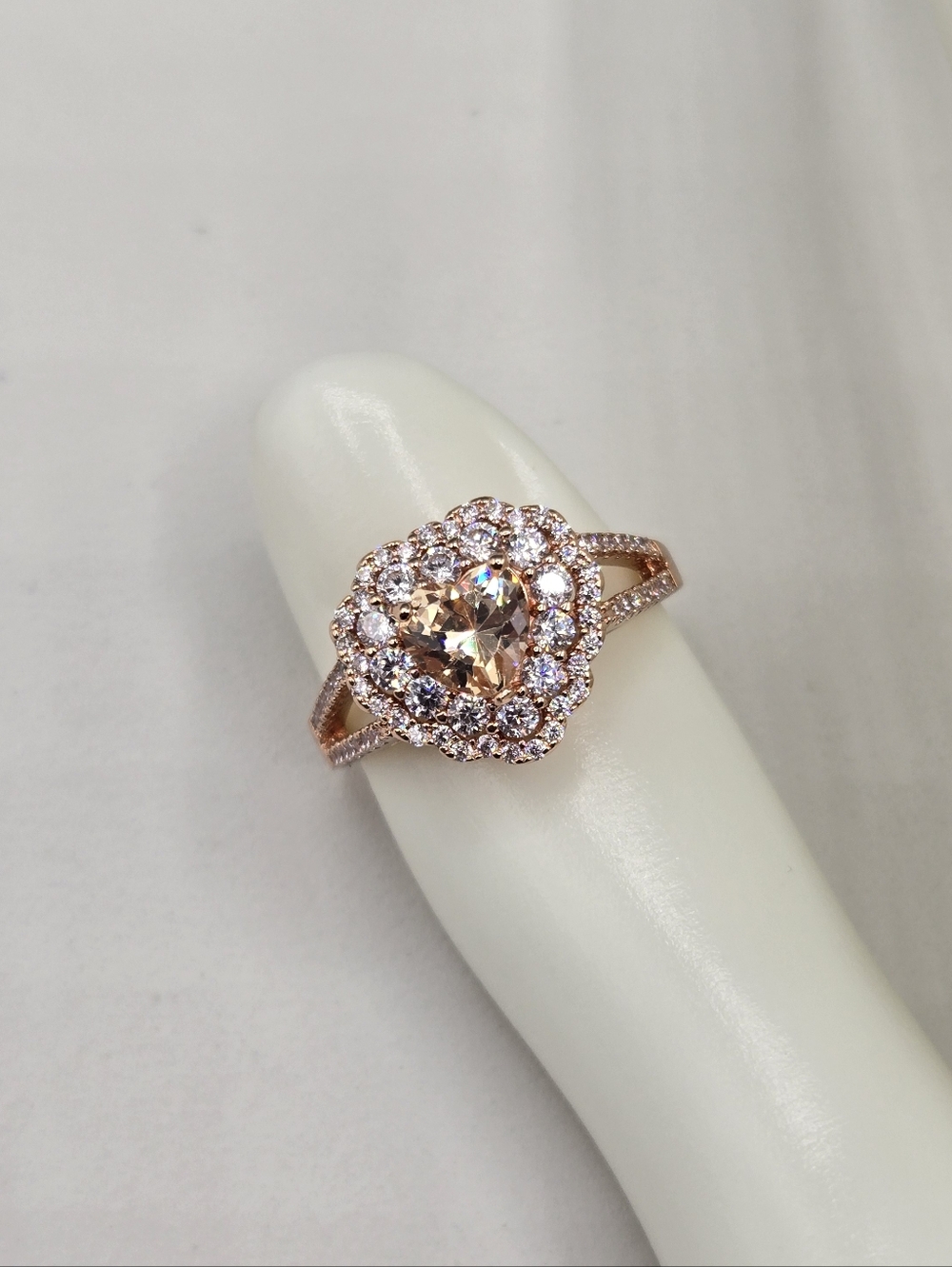 Swarovski Crystal Elements Rose Gold Heart Ring Champagne Size 7 Bridal Prom